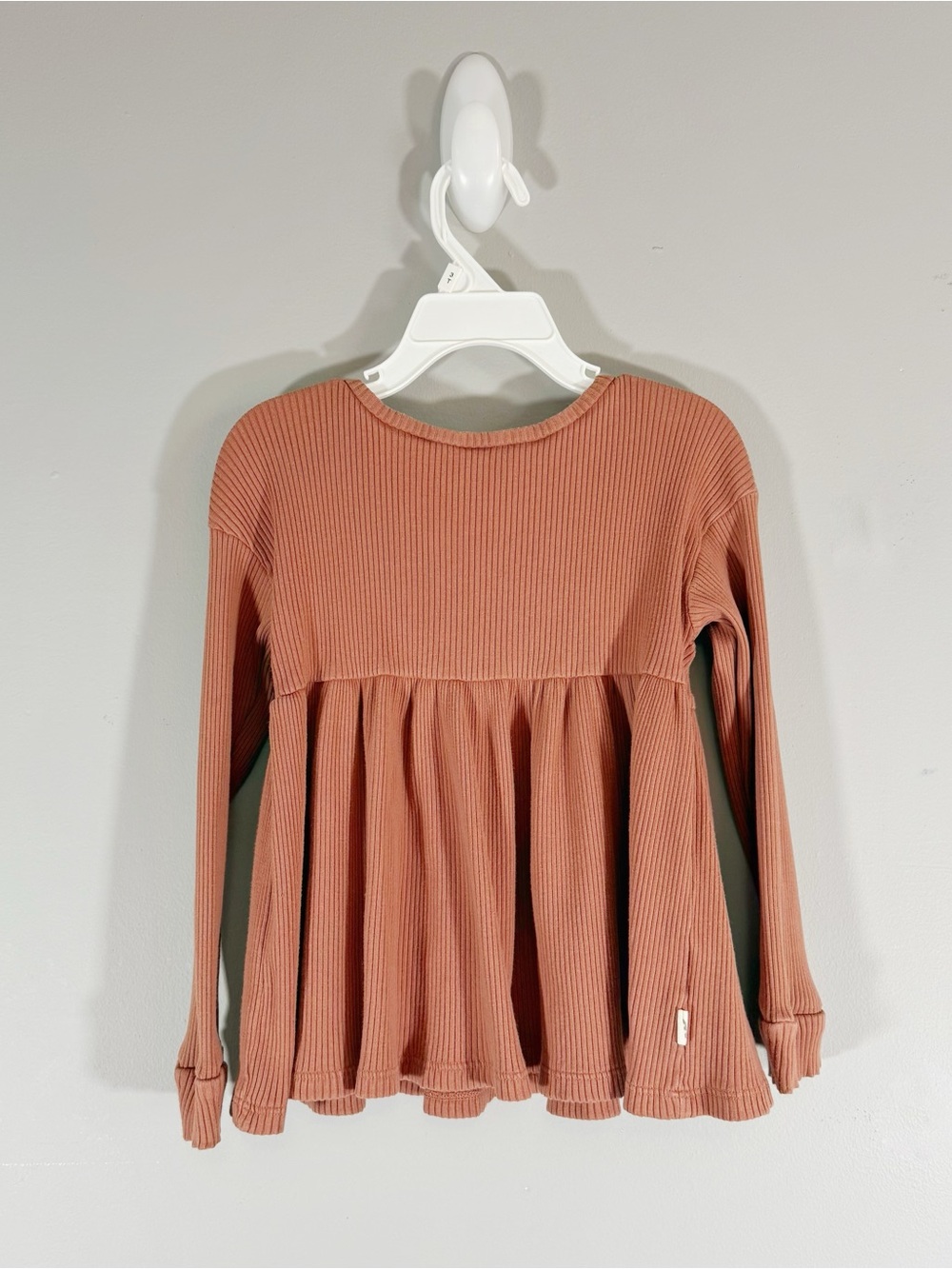 Easy-Peasy Ribbed Knit Babydoll Long Sleeve Top Copper Brown Size 4T Earthy Boho